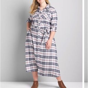 Plaid Shirtdress With Roll-Tab Sleeves